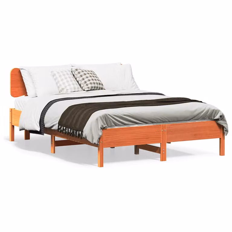 Giroletto vidaXL in legno di pino marrone cera con doghe fisse e struttura rigida, L/P/H: 135 x 190 x 81 cm