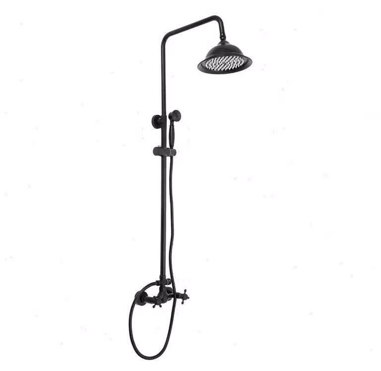 Set doccia Regendusche - Sistema doccia rotondo - Altezza regolabile da 90 a 118 cm - Alta pressione dell'acqua - Soffione in acciaio inossidabile e doccetta manuale in ottone - Colore nero