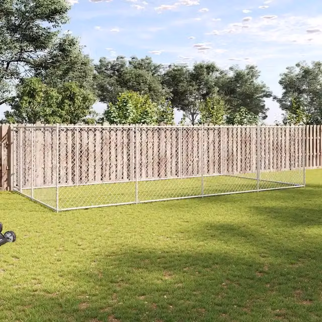 Canile da esterno Videx in acciaio zincato color argento L/P/H: 7,6 x 3,8 x 1,9 m – 1