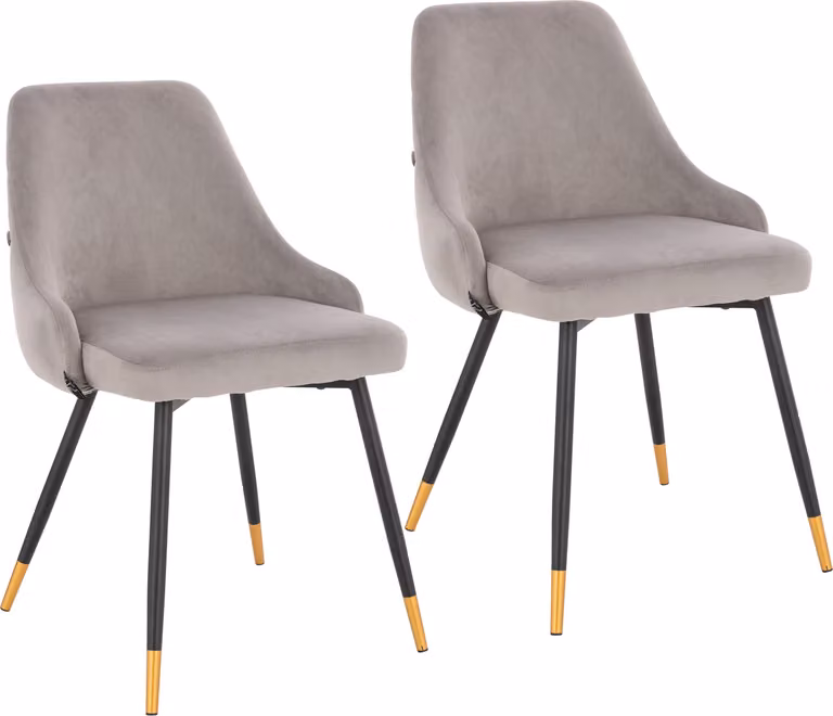 SVITA ALICE Set da 2 sedie da pranzo Sedia da pranzo Sedia imbottita Sedia con schienale Bottoni Velluto Grigio Oro