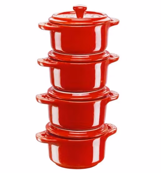 Set di mini Cocotte in ceramica rosso ciliegia Staub, diam. 10cm, 4 pezzi