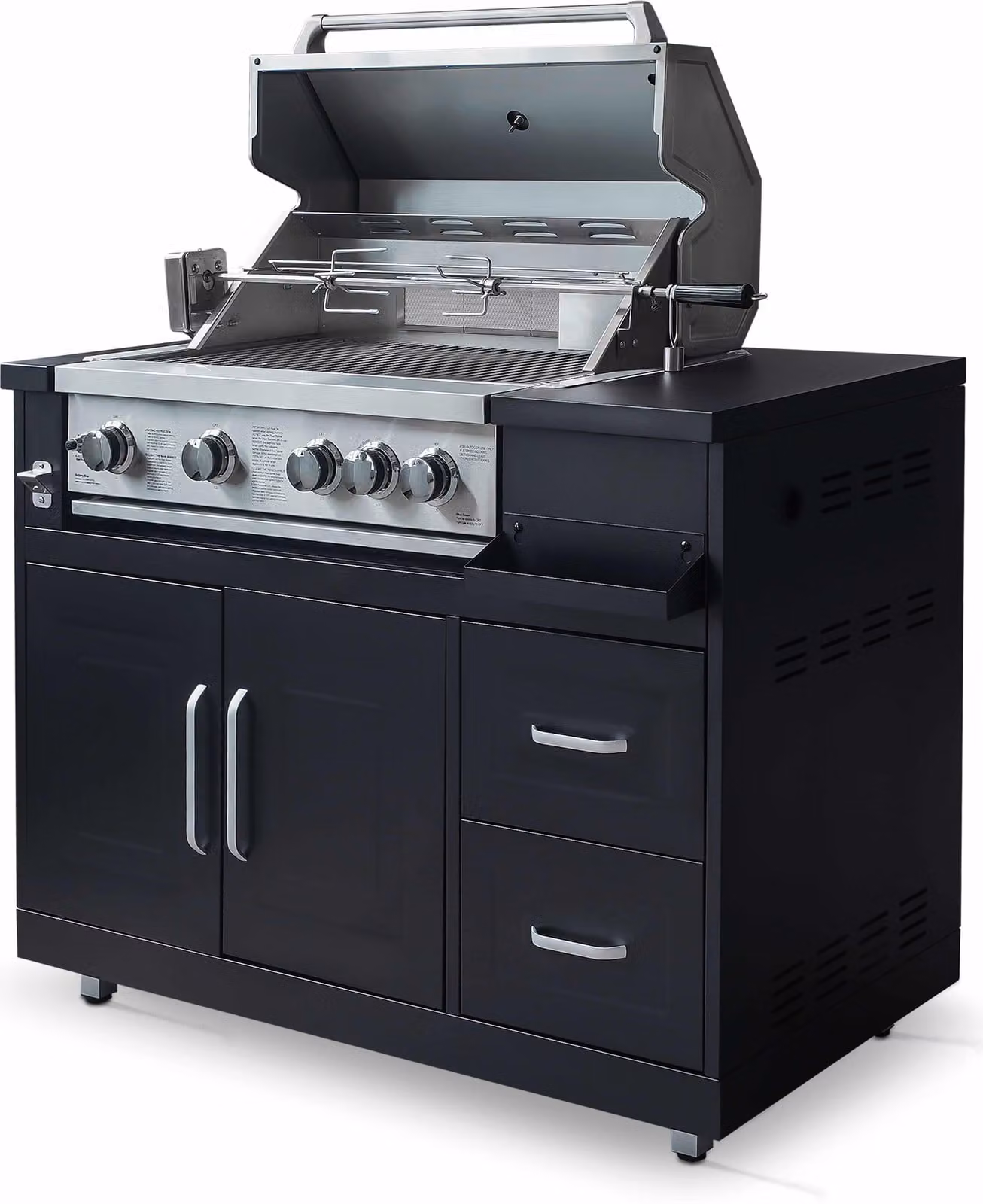 Unità barbecue a gas 4 bruciatori e girarrosto per cucina da esterno - Oviala Memphis