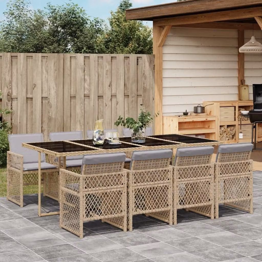 Maison Exclusive - Set da Pranzo da Giardino 9 pz con Cuscini Beige in Polyrattan