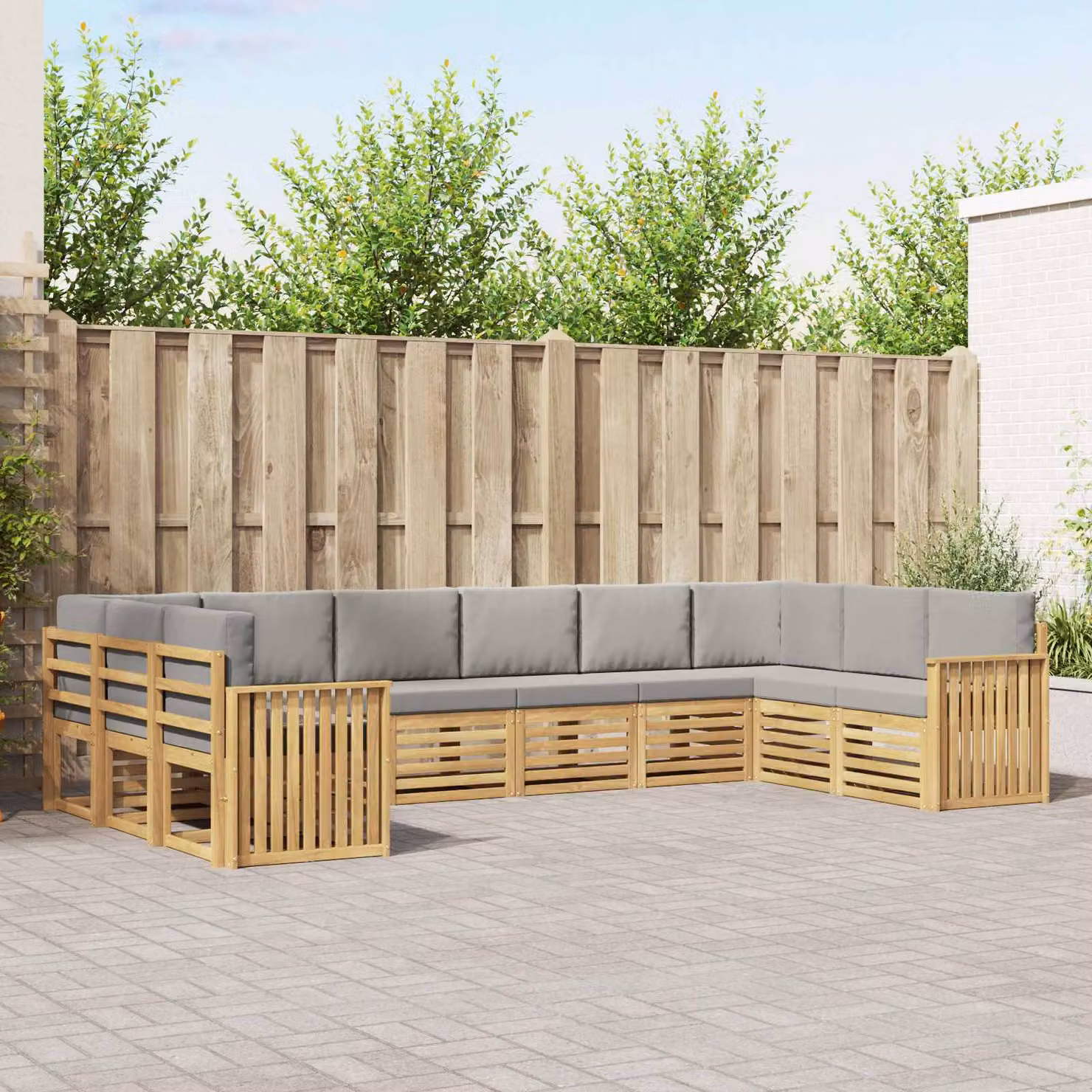 Set di divani da esterno vidaXL 10 pz in legno di acacia con cuscini Bianco e Grigio Chiaro