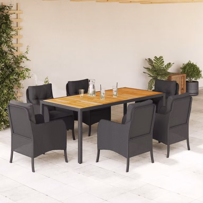 Set da pranzo da giardino vidaXL in legno di acacia e metallo nero con 7 pezzi
