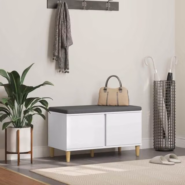 Panca da ingresso con porta scarpe e cuscino bianco vidaXL L/P/H: 60 x 38 x 46 cm