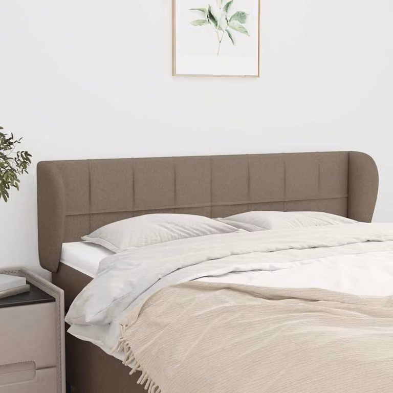 Testiera ad orecchio vidaXL in tessuto color tortora con struttura in legno L: 147 cm, P: 23 cm, H: 78/88 cm