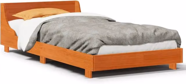 Letto singolo per adulti in legno di pino color marrone cera con doghe piatte L/P/H: 203.5 x 90 x 52 cm