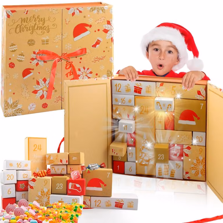 Calendario dell'Avvento da riempire, confezione da 24 pezzi, scatole colorate per feste, scatole regalo fai-da-te, cartone, motivo natalizio, 2026