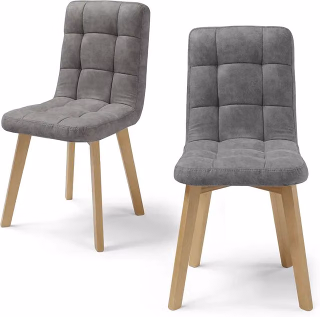 Set 2 sedie Imbottite LORY, struttura robusta in legno, ideale per sala da pranzo, soggiorno, ufficio, sale d'attesa, tessuto trapuntato a quadri colore Grigio, Design moderno