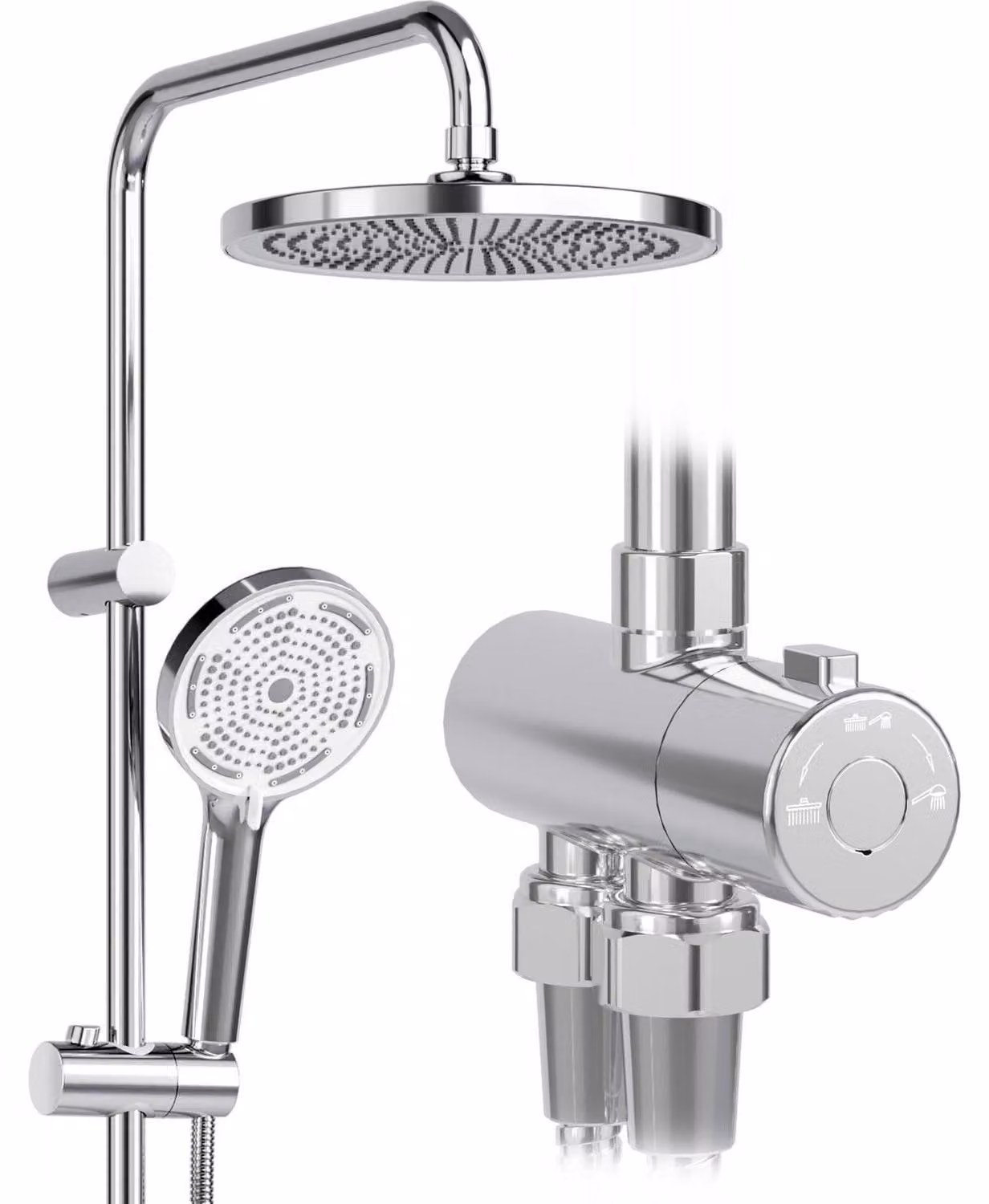 Sistema doccia senza miscelatore, cromato, con doccia a pioggia e soffione da 25 cm, colonna doccia in acciaio inossidabile, 3 getti