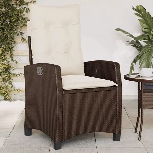 Sedia Reclinabile da Giardino vidaXL in Polyrattan Marrone con Cuscini e Poggiatesta Regolabile – 1