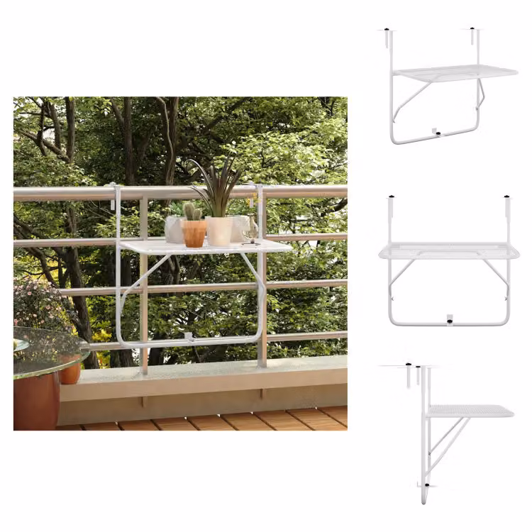 vidaXL Tavolo da balcone bianco 60x40 cm in acciaio - Tavoli da giardino