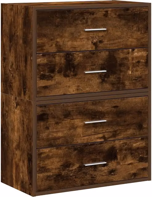 Set di 2 armadi con 2 cassetti in MDF Rovere Fumo, design moderno, L: 60 cm, P: 31 cm, H: 40 cm