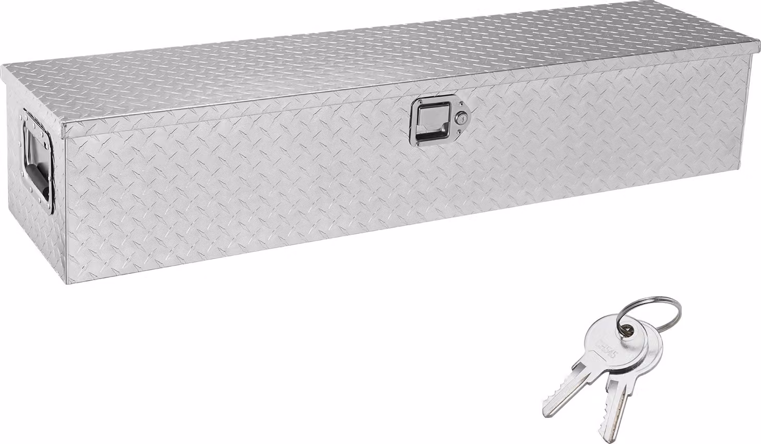 SucceBuy Robusta cassetta porta attrezzi in alluminio, 121,9 x 38,1 x 38,1 cm, cassetta con piastra diamantata, maniglia laterale e serratura per pick-up, pianale del camion, camper, rimorchio, argento
