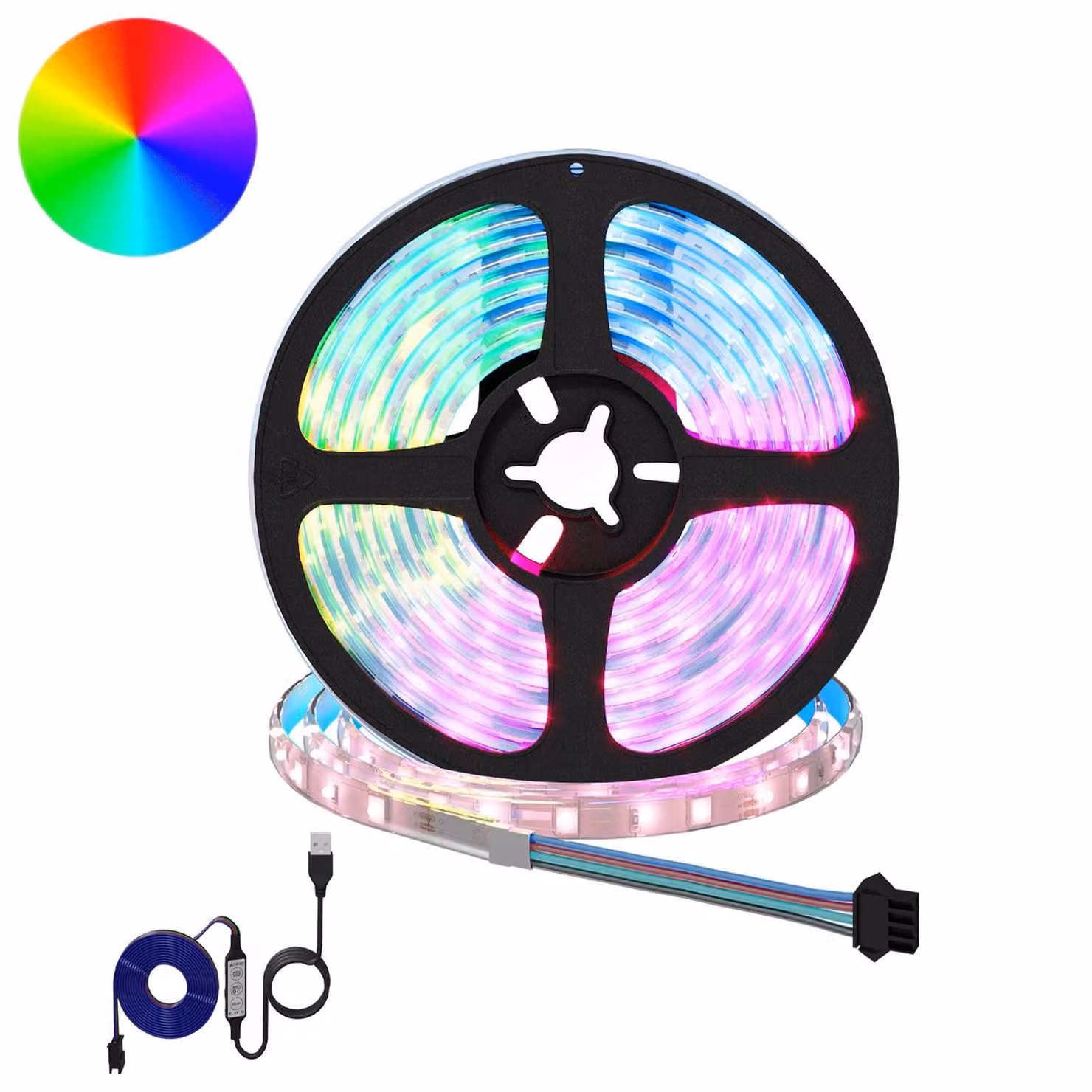 Set di 12 strisce LED RGB vidaXL, multicolore con finitura nera e trasparente, connettore USB