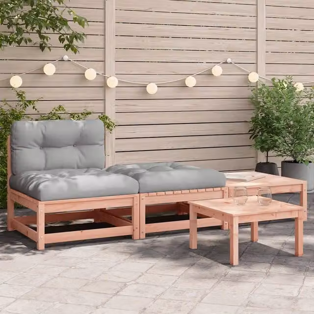 Divano da giardino Design Mania in legno massello con cuscini e poggiapiedi grigio, L: 210 cm, P: 70 cm, H: 67 cm – 1