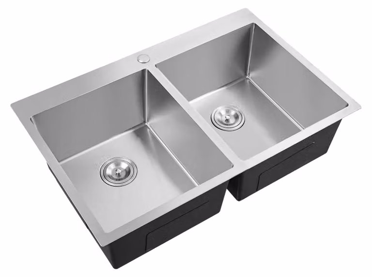 Lavello da cucina, doppia vasca, design fonoassorbente, 33 pollici