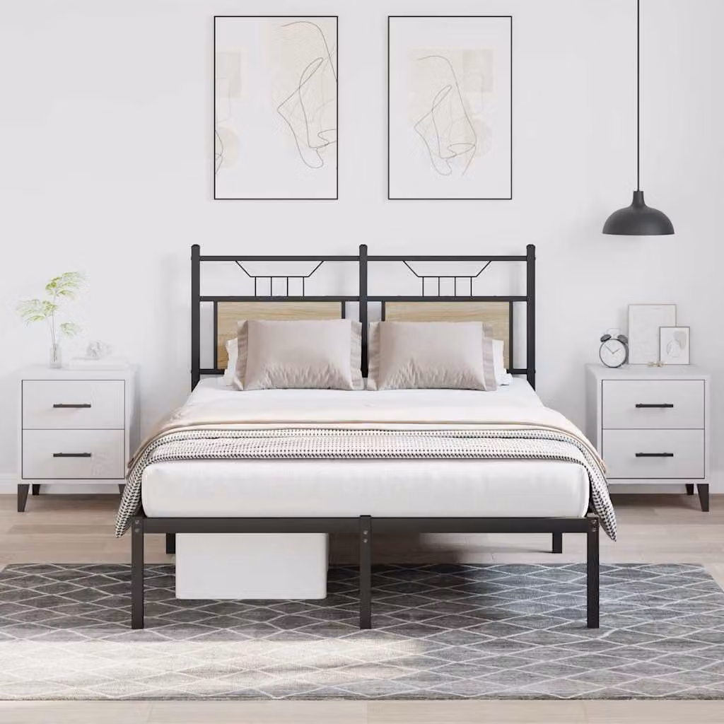 Giroletto vidaXL senza materasso in legno e metallo, colore Rovere Sonoma e Nero, L/P/H: 120 x 200 x 196 cm