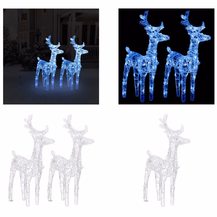 vidaXL Renna LED 2 pz. Blu 80 LED acrilico - Renna di Natale - Renna di Natale - Renna illuminata - Decorazione natalizia