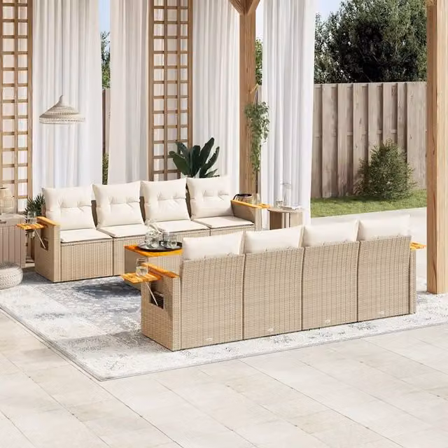 Set Divano da Giardino 9 pz con Cuscini Beige in Polyrattan 3226660