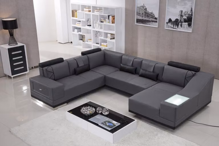 Ecksofa Ledersofa Big XXL U-Form Wohnlandschaft Sofa Couch Garnitur Designer