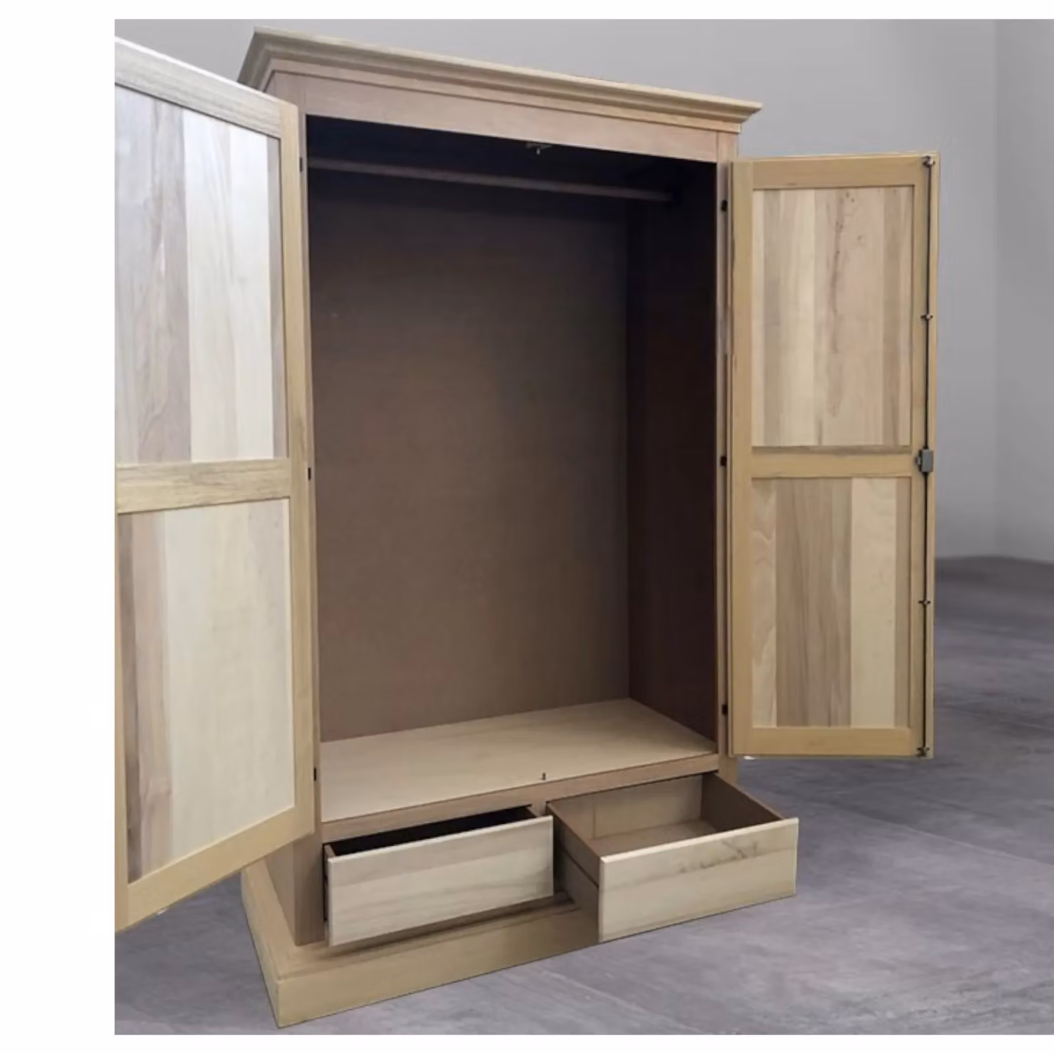 Armadio a 2 ante con cappello dritto in legno grezzo Mobili 2G L/P/H: 125 x 61 x 200 cm – 2