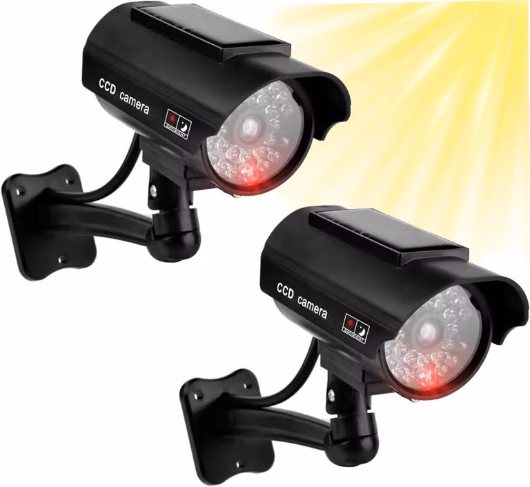 2 telecamere finte da esterno, alimentate a energia solare e con luci a LED