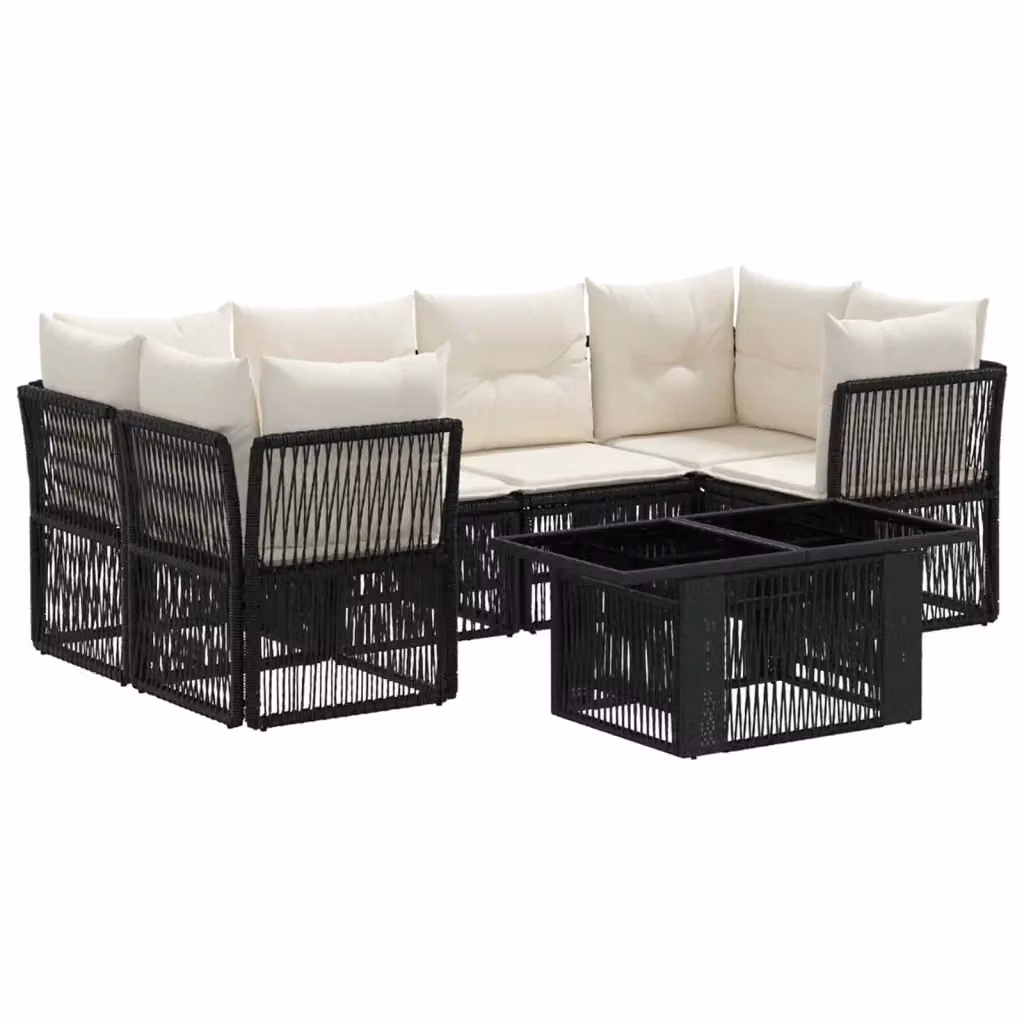 Set Divano da Giardino a L con Tavolino vidaXL, 7 Pezzi in Polyrattan Nero con Cuscini e Coperture Rimovibili – 2