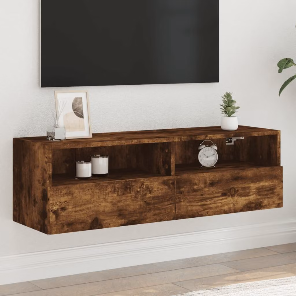 Mobile TV da parete vidaXL in legno multistrato e MDF, colore Rovere Fumo, L 100 x P 30 x H 30 cm