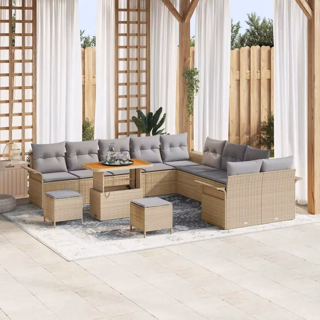 Set Divano da Giardino vidaXL 13 Pezzi con Cuscini Beige e Grigio Chiaro – 1