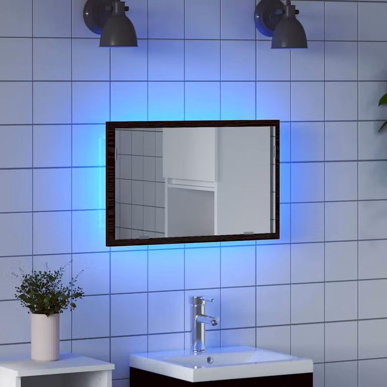 Specchio da bagno con luci LED vidaXL, design moderno rettangolare, colore nero, L: 60 cm, P: 8,5 cm, H: 37 cm