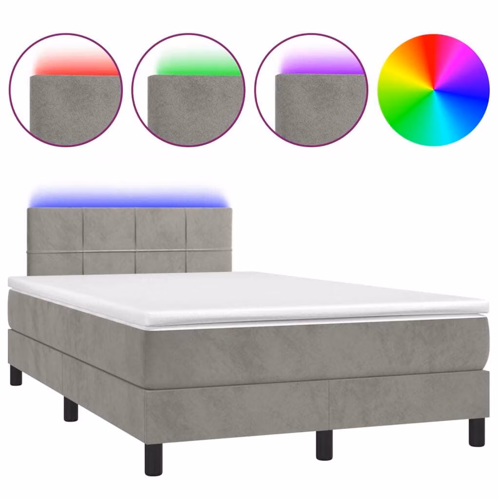 Letto a Molle con Materasso e LED Grigio Chiaro 120x190 cm Velluto