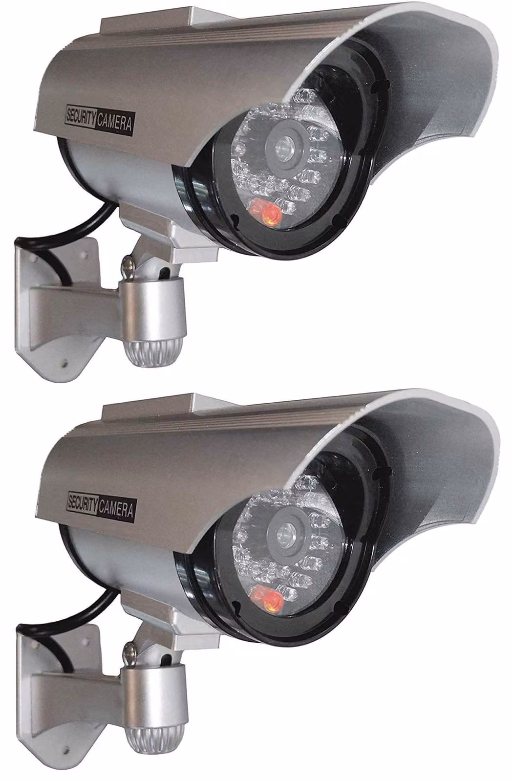 2 telecamere di sicurezza finte solari per esterni, complete di lente e lampeggiante