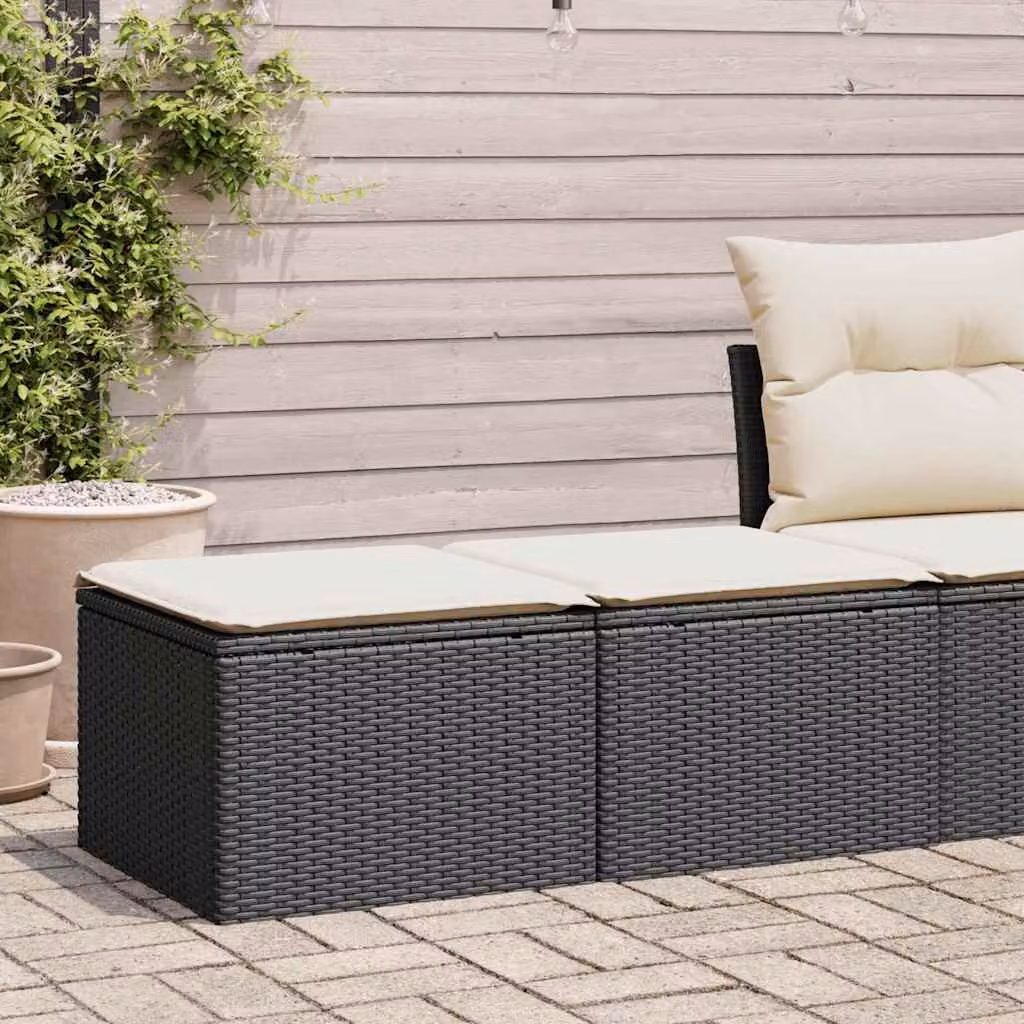 Set di divani da giardino vidaXL con cuscini e pouf, struttura in metallo e rattan, nero e bianco