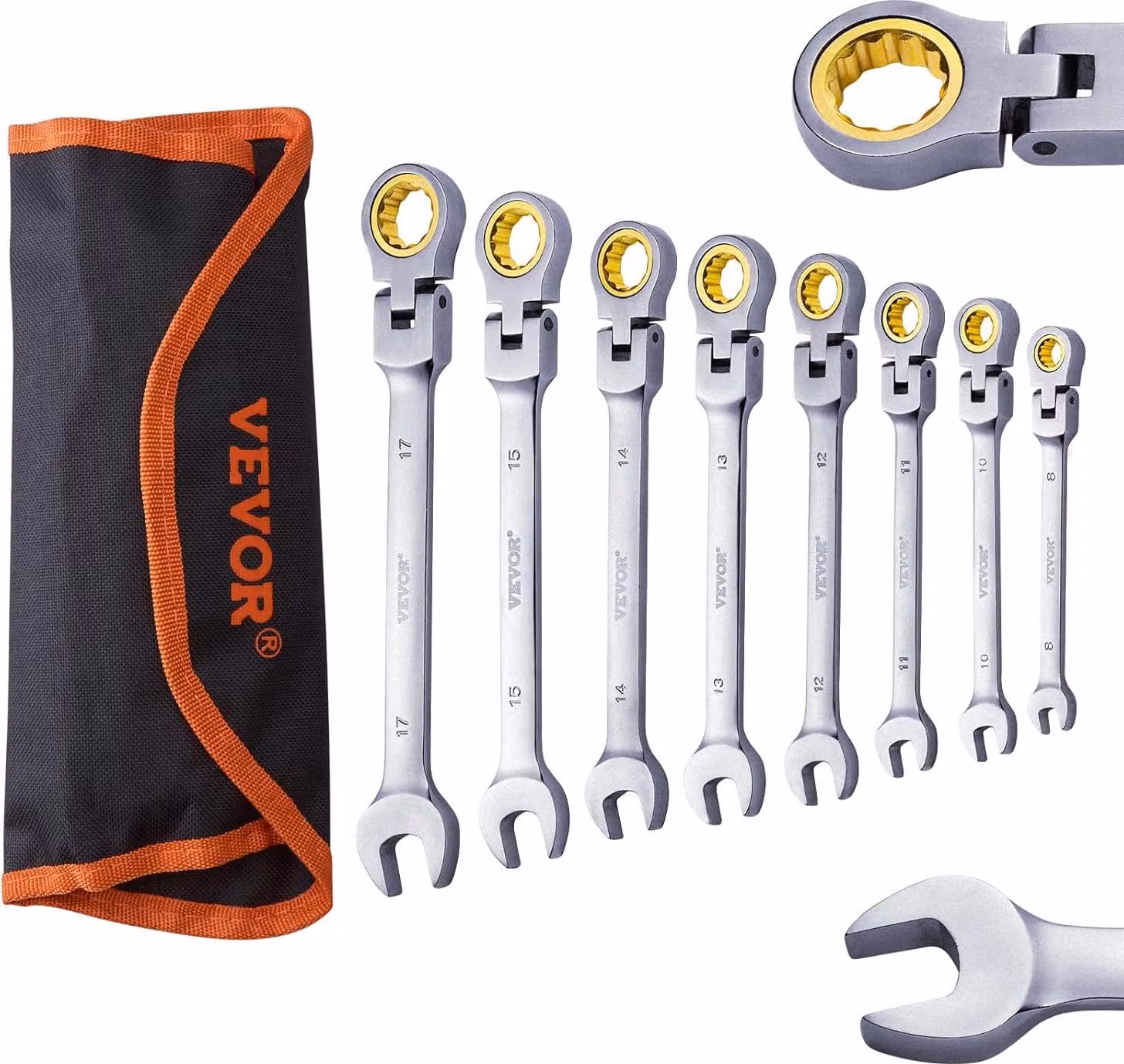 set di 8 chiavi a cricchetto con testa flessibile, chiave a bussola in acciaio Cr-V con tasca a rulli, misura metrica da 8 mm a 17 mm, cricchetto flessibile, ideale per riparazioni auto e uso domestico