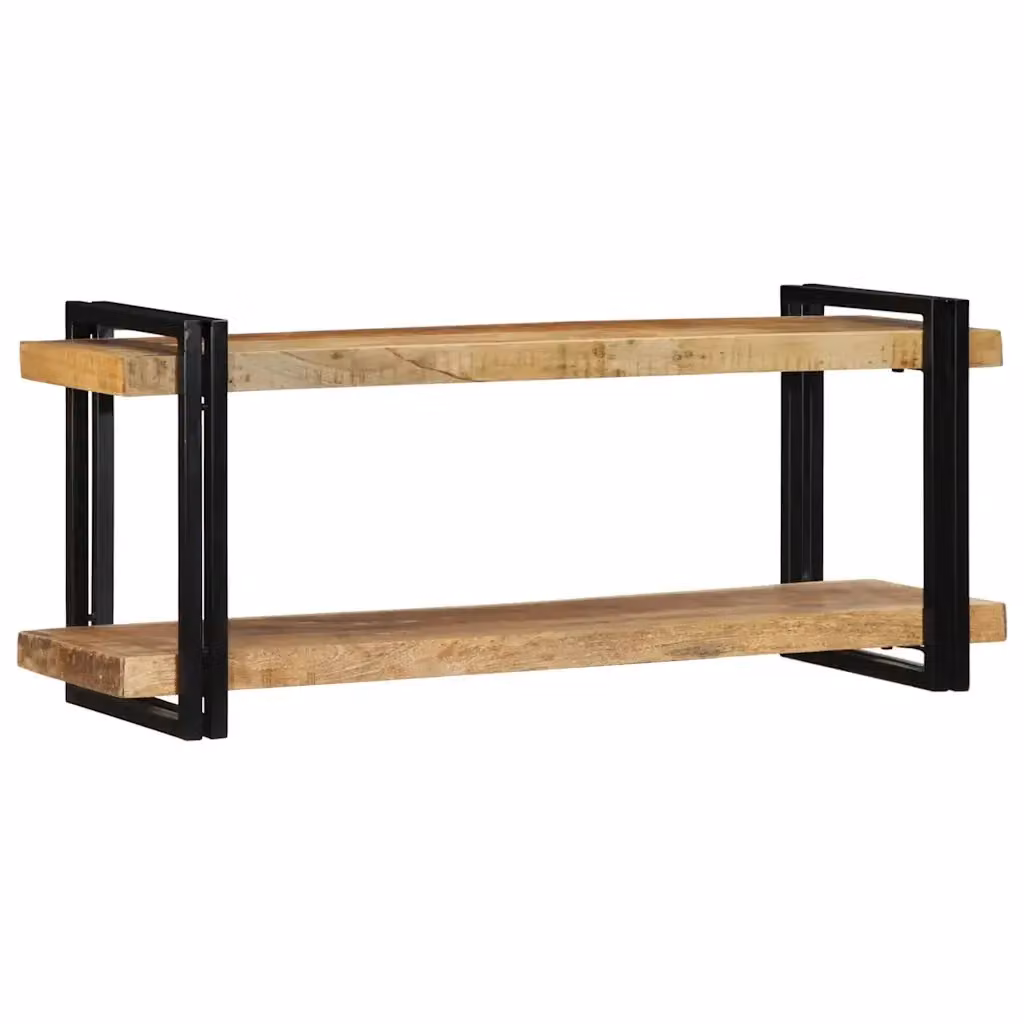 Mensola da parete vidaXL in legno di mango grezzo e metallo, marrone, L 110 x P 33 x H 45 cm – 2