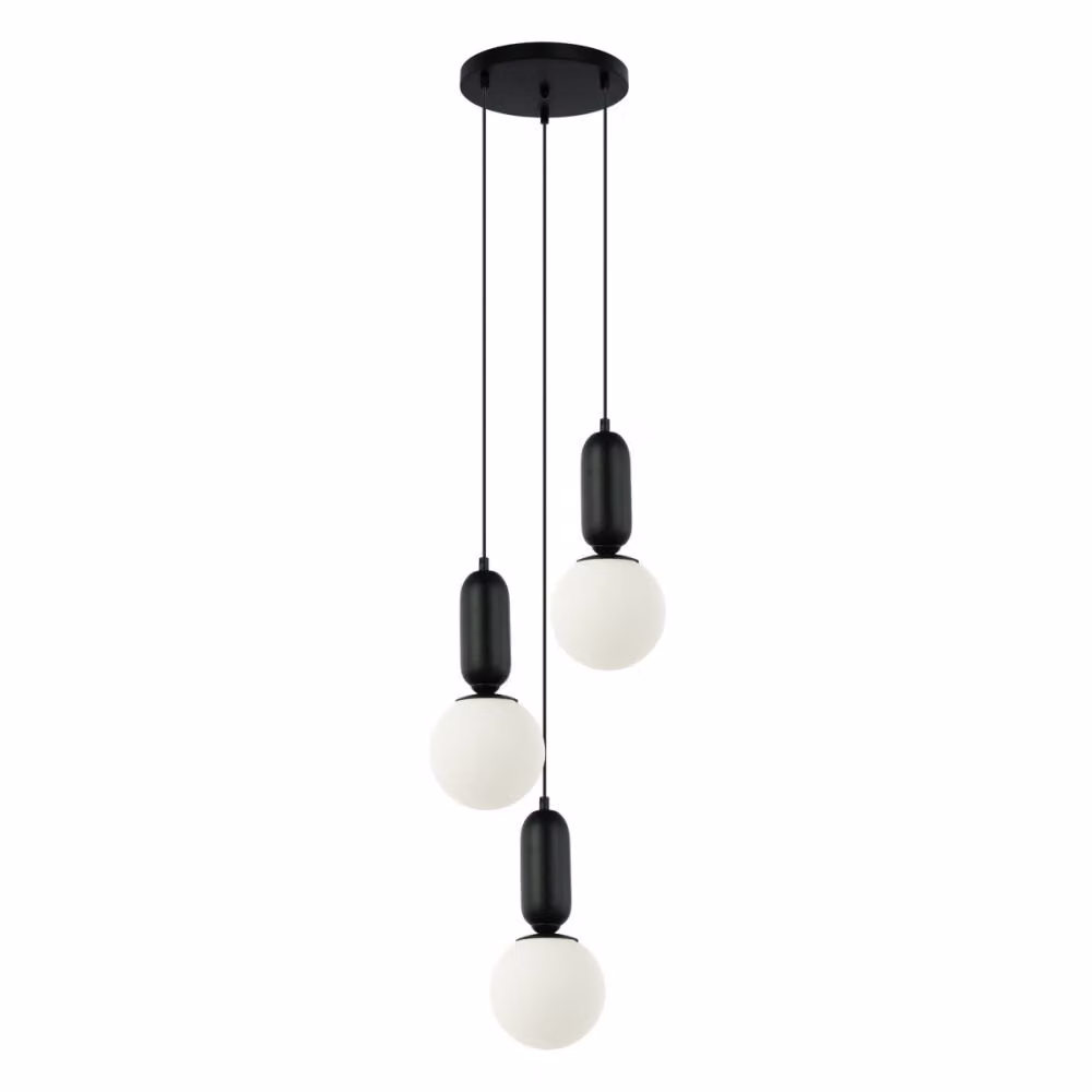 Lampada a sospensione in vetro nero con sfere bianche ALDEVA Italux PND-02340-3S-BK