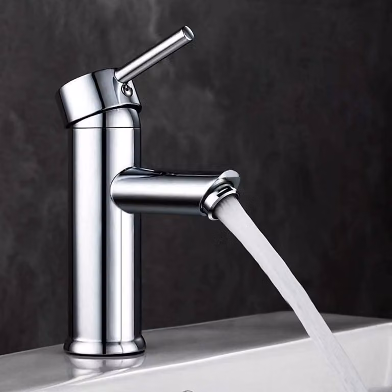 Miscelatore per lavabo, regolabile, con controllo acqua calda/fredda, modello E-7092, finitura cromata, metallo