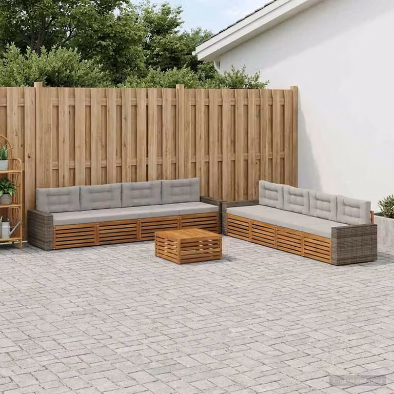 Set di divani da esterno vidaXL 9 pezzi in legno di acacia con cuscini, colore beige e grigio