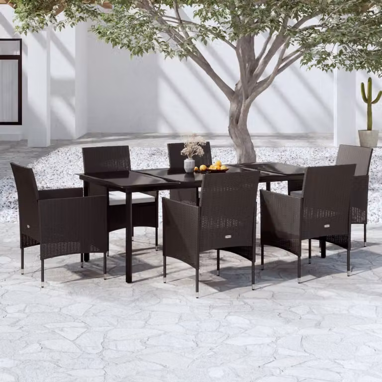 Maison Exclusive - Set da pranzo da giardino da 7 pezzi con cuscini, nero
