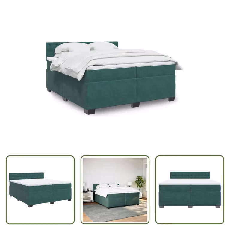 The Living Store Letto a molle con materasso verde scuro 200x200 cm in velluto
