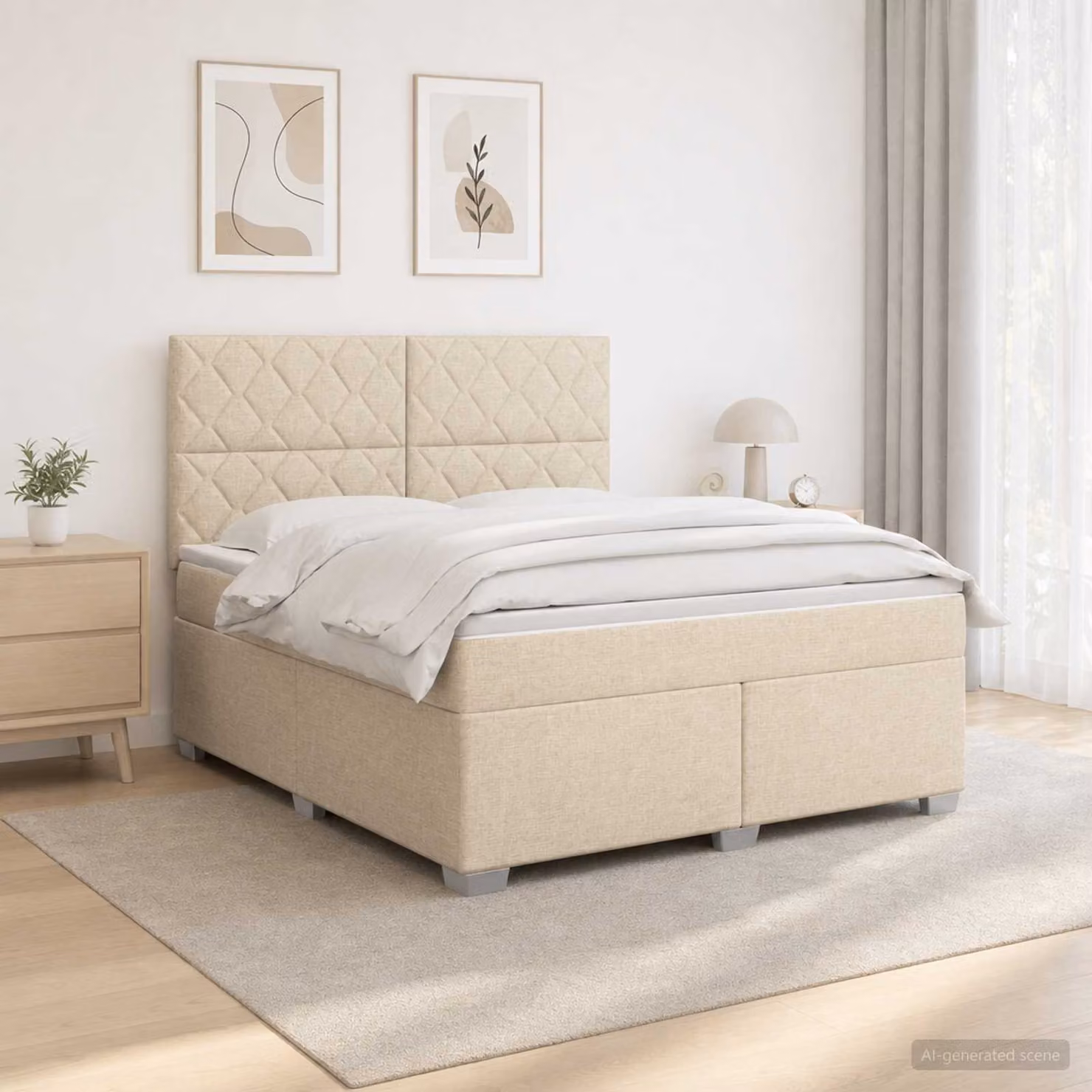 Letto box spring vidaXL con materasso a molle insacchettate in tessuto beige, L/P: 180 x 200 cm