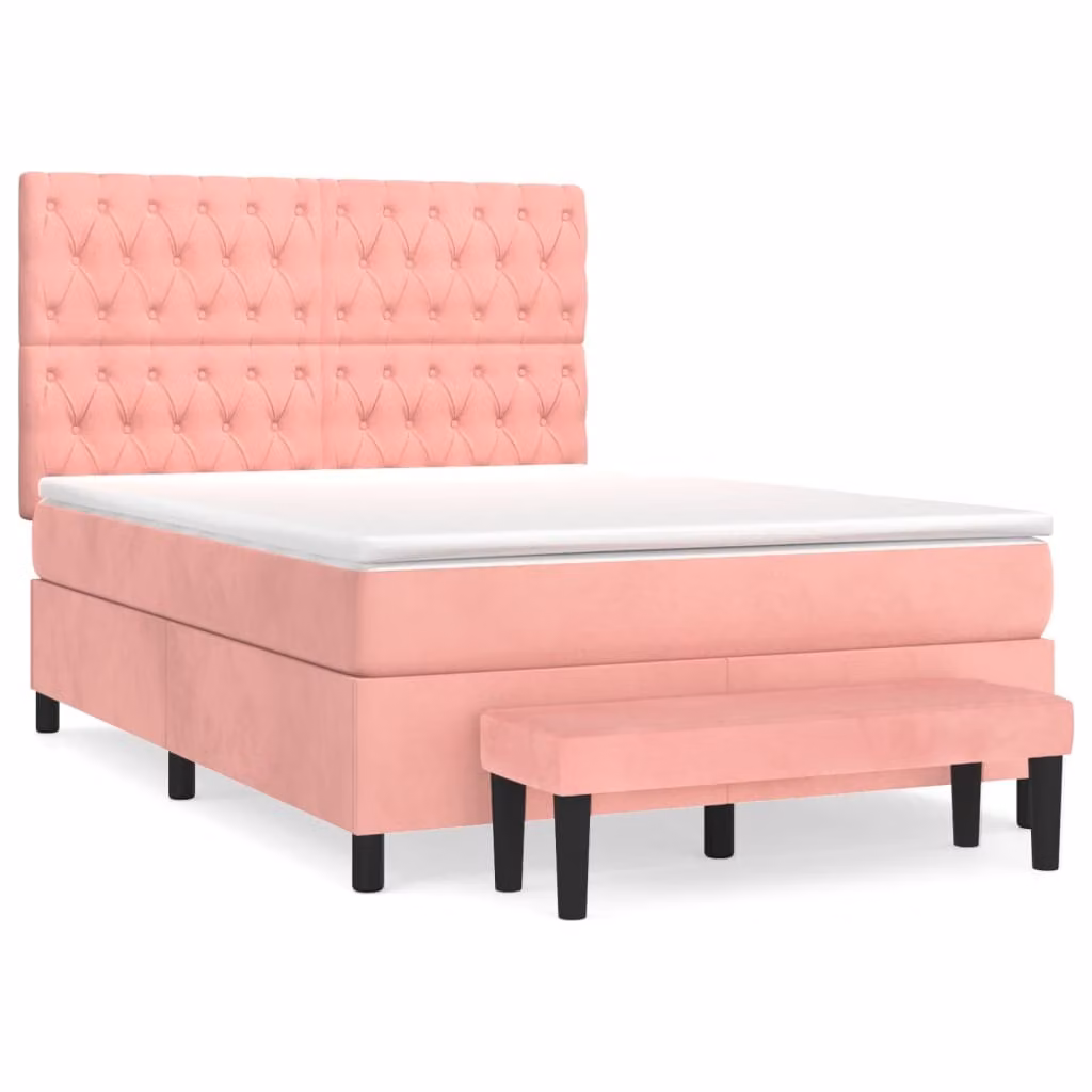 Giroletto a Molle con Materasso Rosa 140x200 cm in Velluto