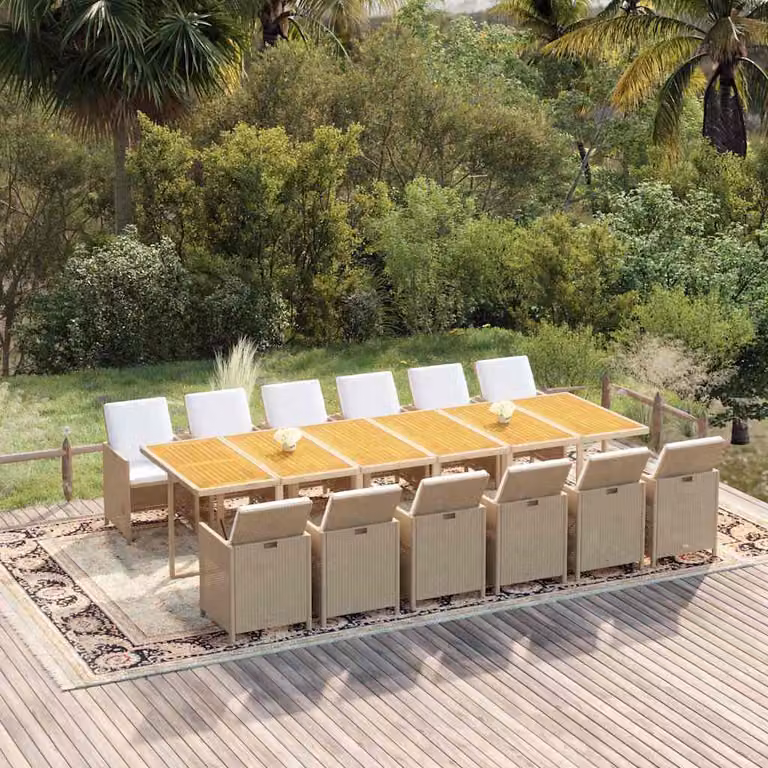 vidaXL Set da Pranzo da Giardino 13 pz in Polyrattan e Legno di Acacia Beige e Marrone