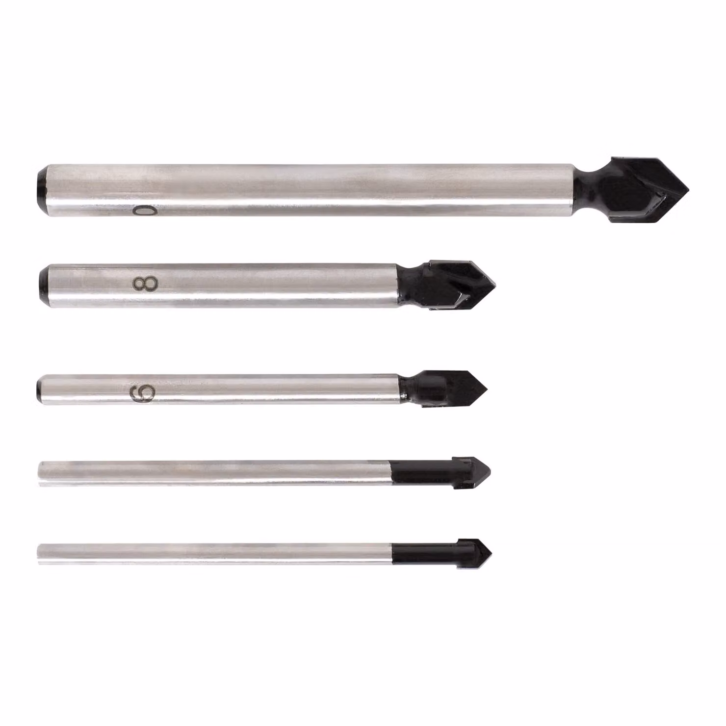 Set di punte per piastrelle STIER, 5 pezzi, gambo cilindrico, gambo tondo, set completo, dimensioni 4-10 mm, per trapani (a percussione), lavoro di precisione, alta qualità