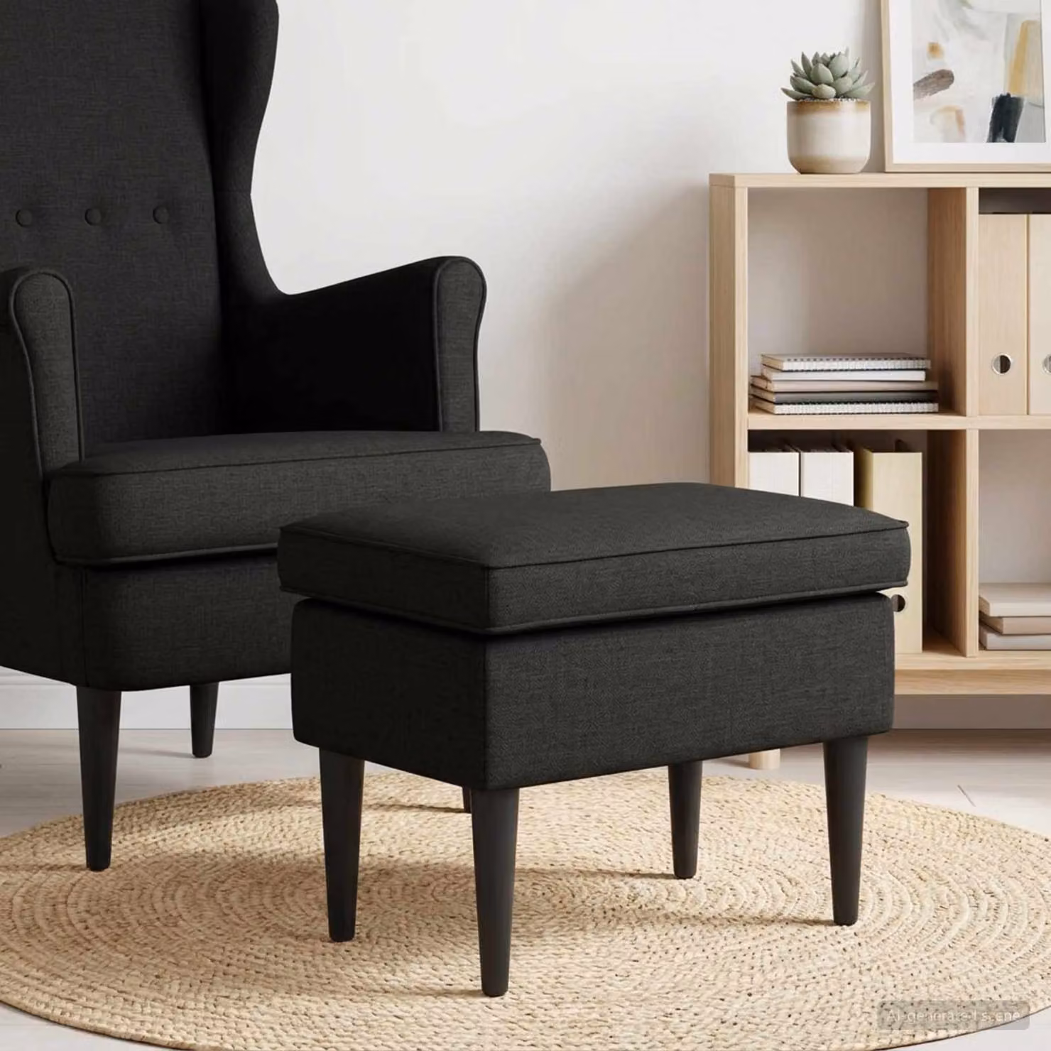 Poggiapiedi vidaXL Nero in Tessuto con Struttura in Legno e Rivestimento Rimovibile L 55 x P 35 x H 41 cm