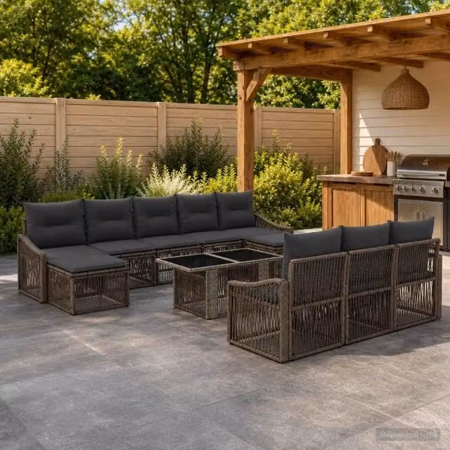 Set Divano da Giardino 11 pz Grigio e Grigio Scuro polyrattan 3437312