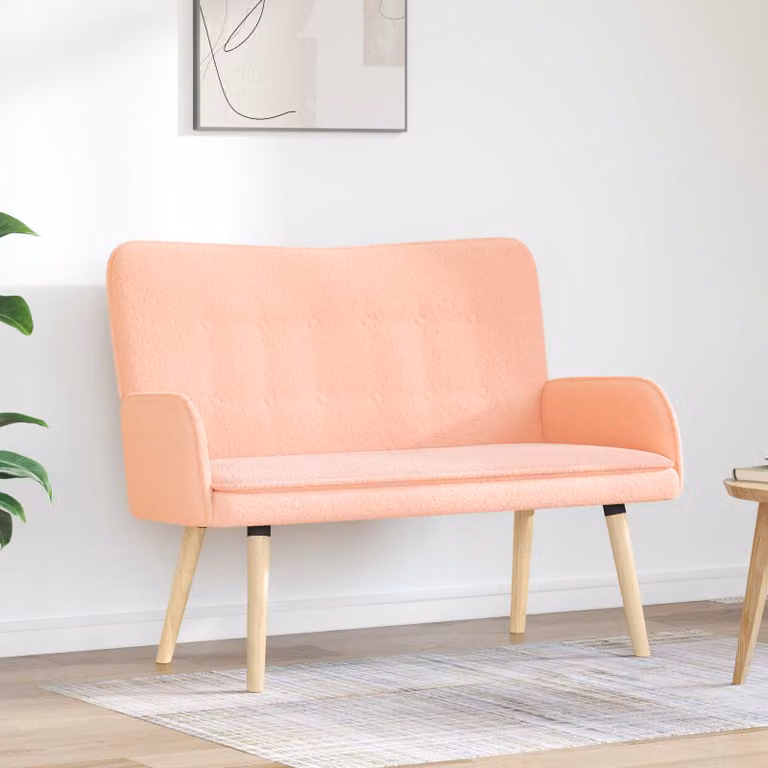 vidaXL Divano a 2 Posti Moderno in Tessuto Bouclé Rosa, L/P/H: 115 x 61 x 87 cm