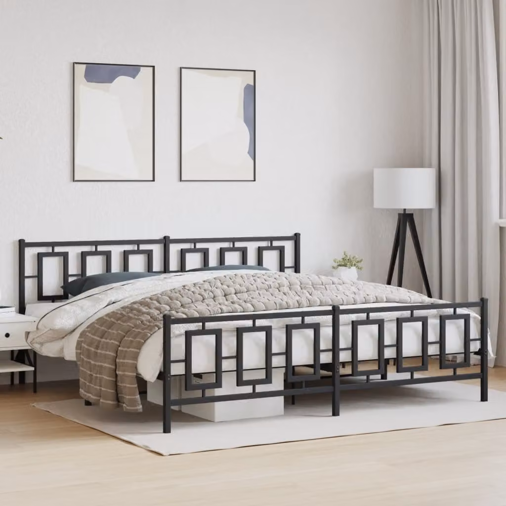 vidaXL Giroletto con Testiera e Pediera in Metallo Nero L: 198 cm, P: 207 cm, H: 91 cm